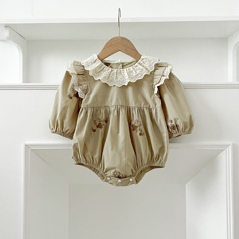 Sisters Outfit Infants Romper Long Sleeve Lace Collar Embroidered Children's Dress