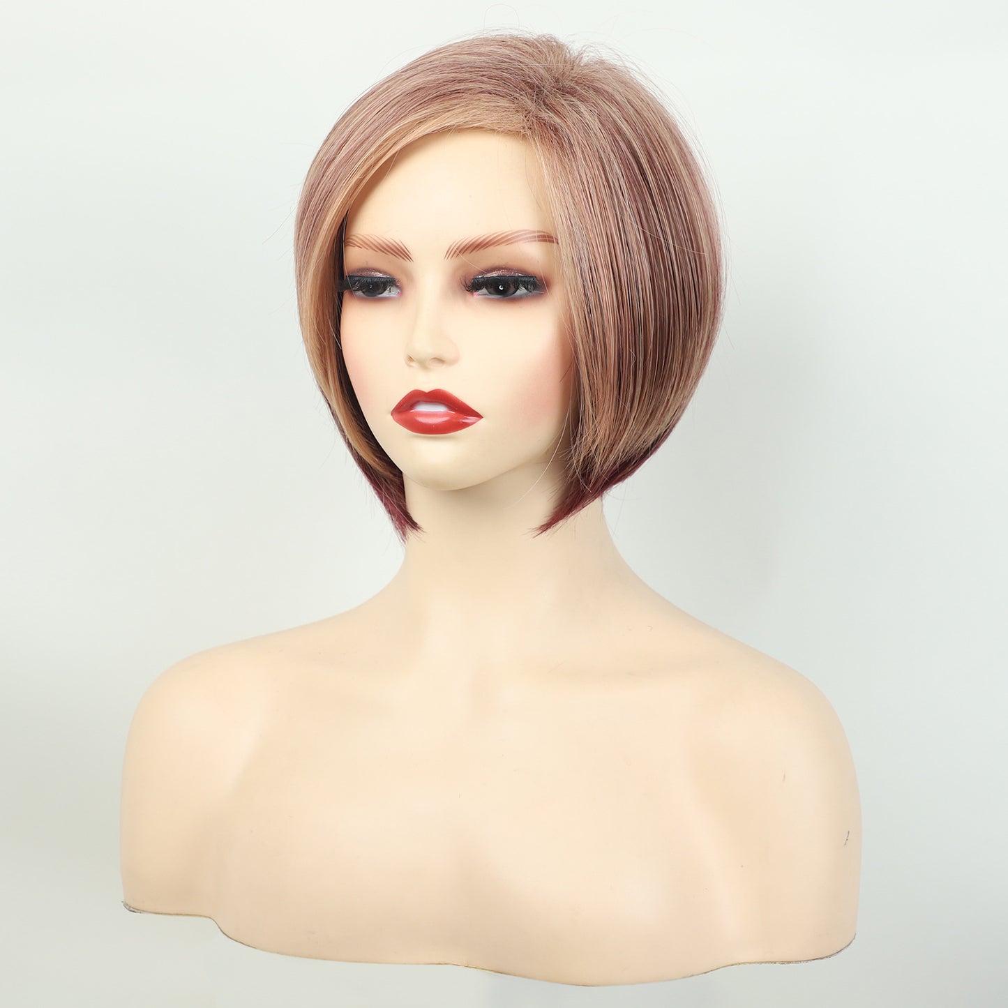 Female Gradient White Gold Color Split Wig Short Straight Hair