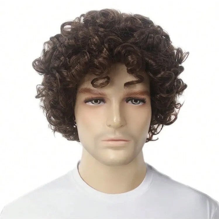 Men's Handsome Fluffy Brown Short Curly Synthetic Men's Wig