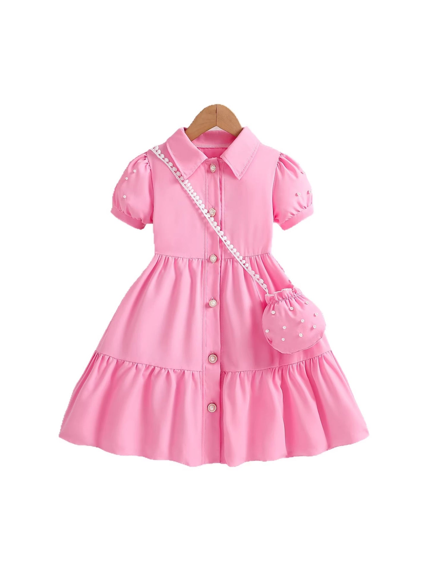 Children's Summer Trendy Preppy Style Little Cotton Puff Sleeve Princess Children's Dress