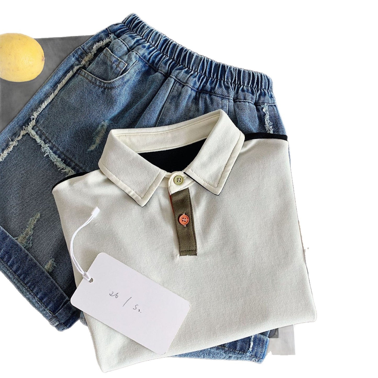 Children's Boy's Short-sleeved Summer Korean Style Contrast Color Shirt Children's T-shirt
