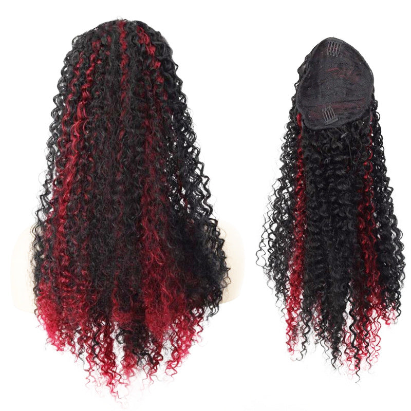 African Female Fluffy Curly Gradient Color Drawstring Wig Ponytail