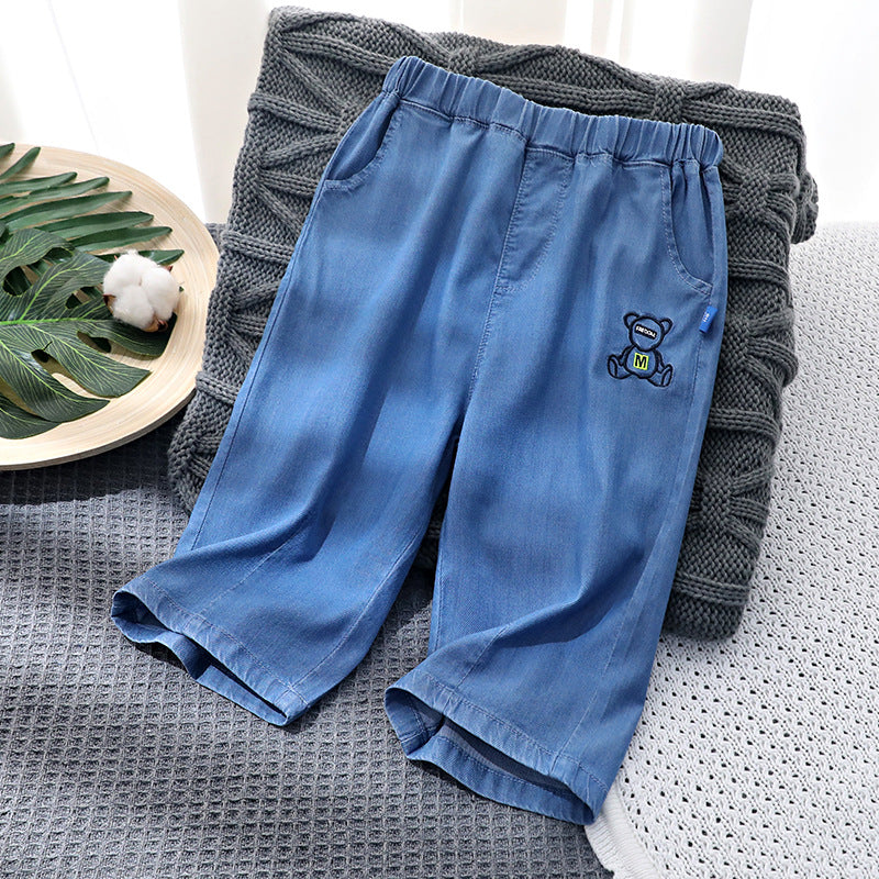 Children's Denim Cropped Summer Lightweight Korean Embroidery Children's Pants