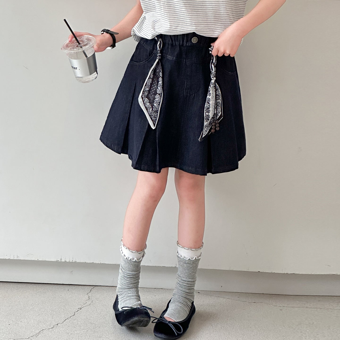 Children's Super Beautiful Medium Big Collar Short Sleeve Pleated Skirt Children's Suit