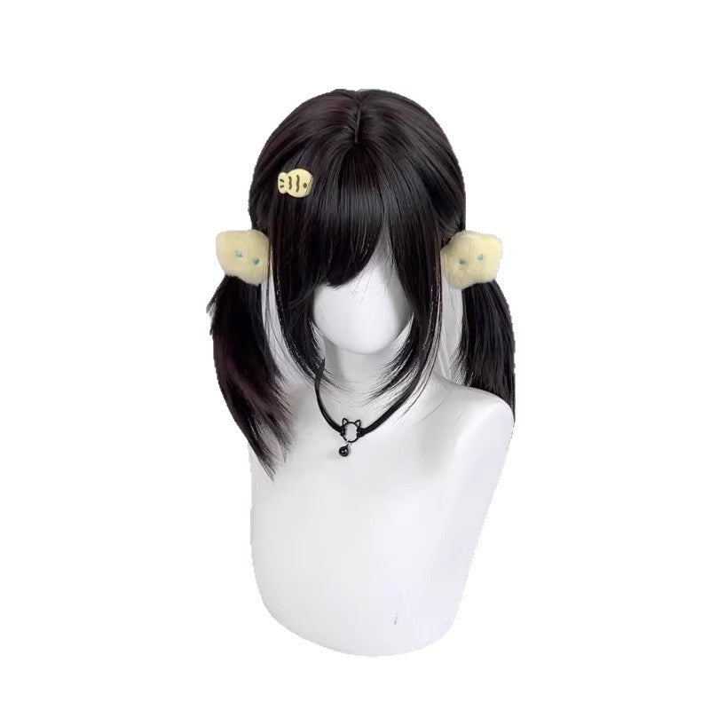 Level Side Bangs Collarbone Length Haircut Style Double Ponytail Full Wig Short Straight Hair