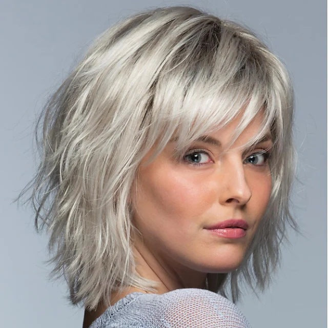 Women's Mother Female Bangs Head Cover Wig Short Straight Hair