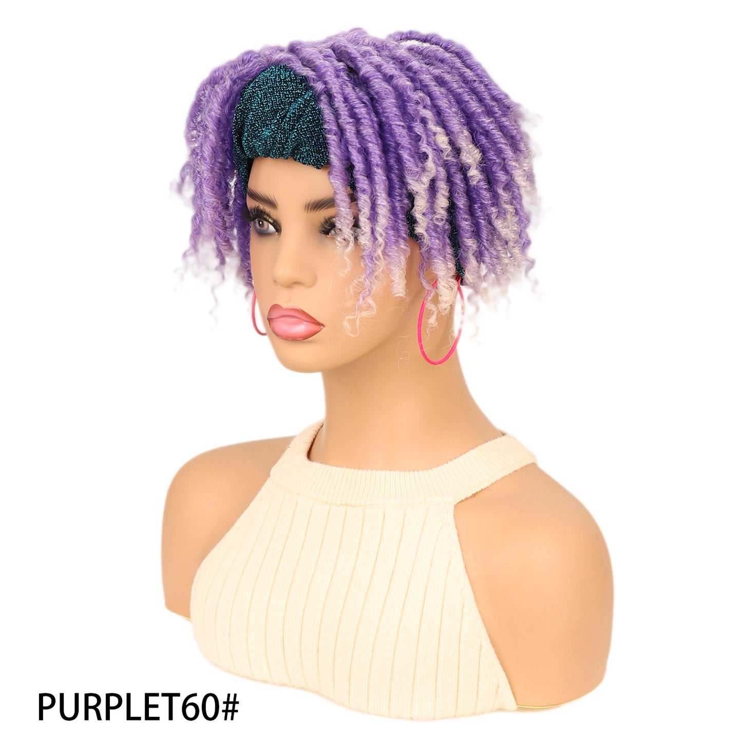 Head Cover Black Blue Turban Dreadlocks Wig Short Curly Hair