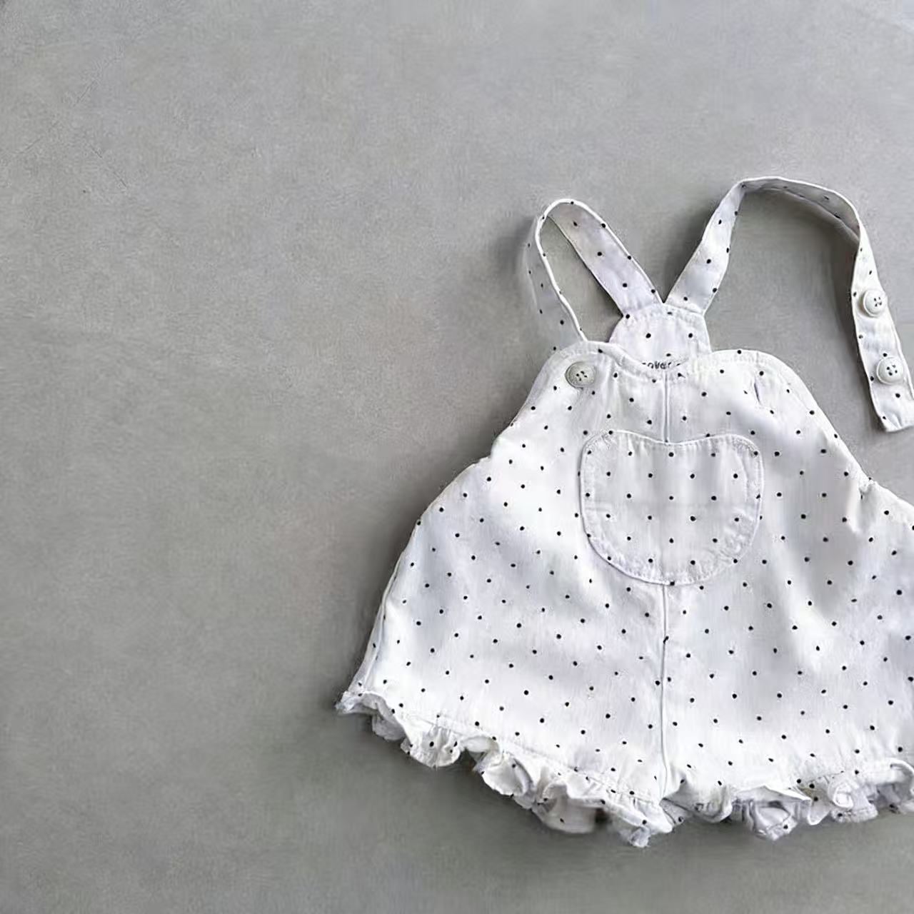 Korean Style Pleated Lace Denim Suspender One-piece Children's Pants