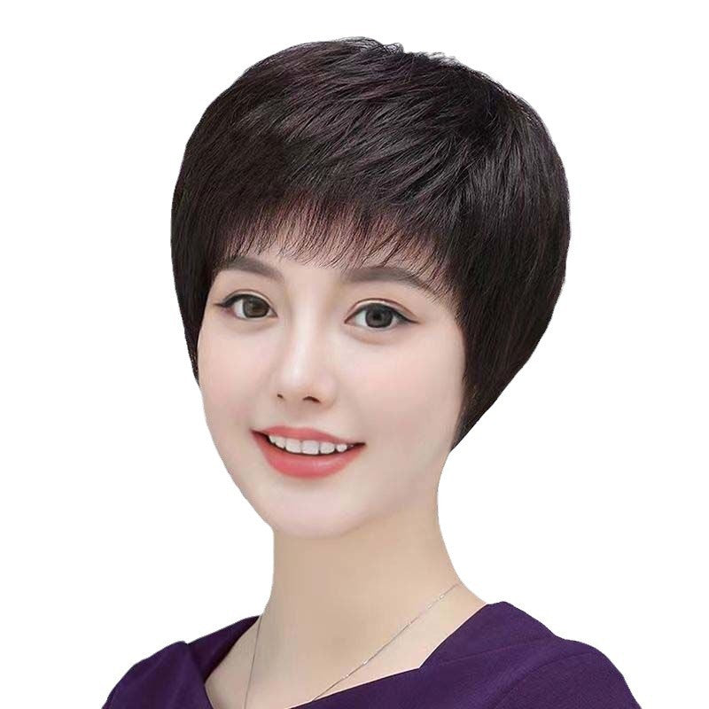 Women's For Whole Short Straight Fluffy Natural Covering Real Hair Wig