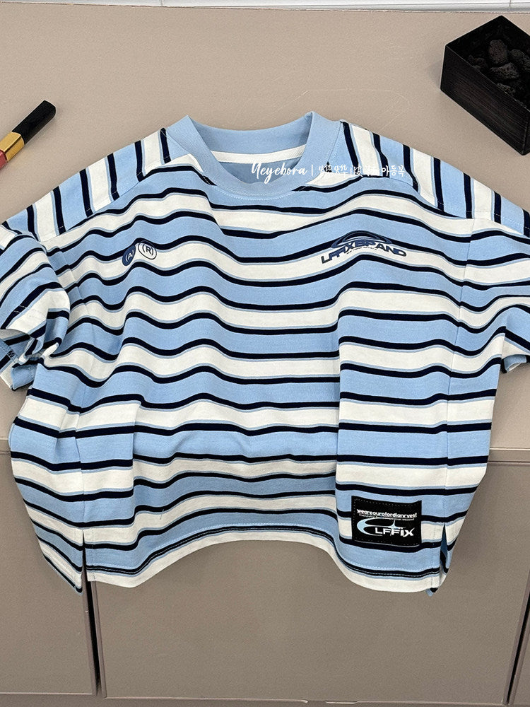 Children's Short Sleeve Summer Round Neck In Contrast Color Baggy Children's T-shirt