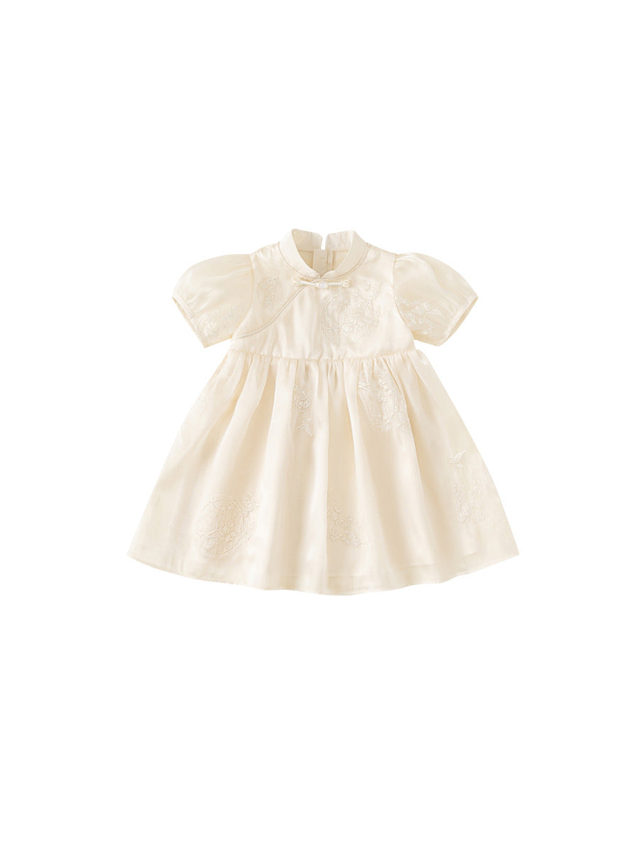 Children's Summer National Style Puff Sleeve Princess Chinese Tulle Children's Dress