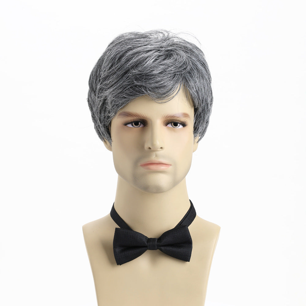 Men's Fashion Synthetic Wigs Gray Short Hair Men's Wig