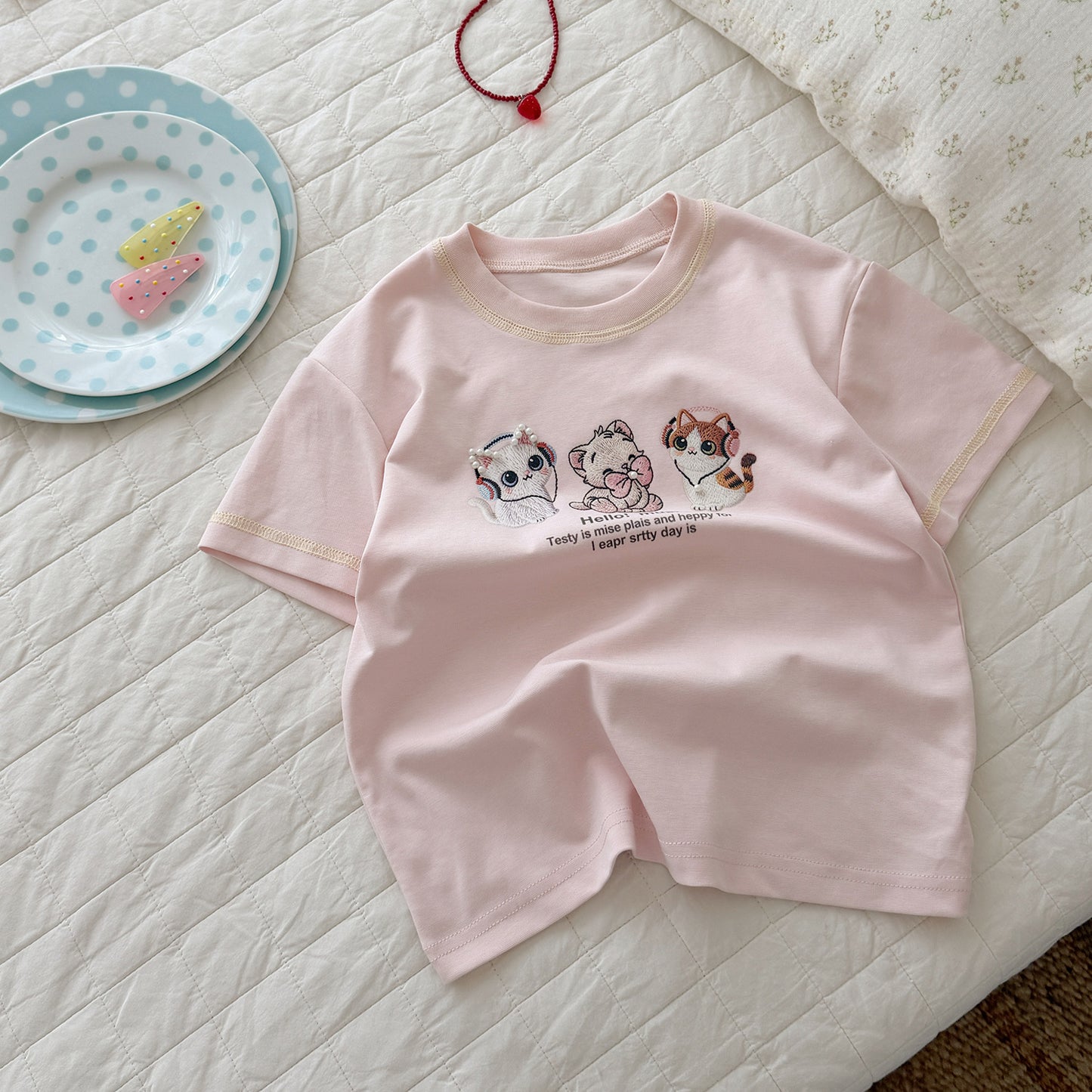 Pure Cotton Colorful Dot Short-sleeved Casual Summer Sweet Cute Cartoon Children's T-shirt