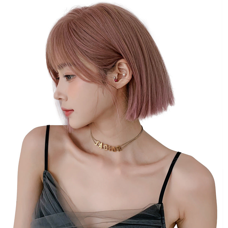 Women's Air Bangs Fluffy Pink Personality Ear Wig Short Straight Hair