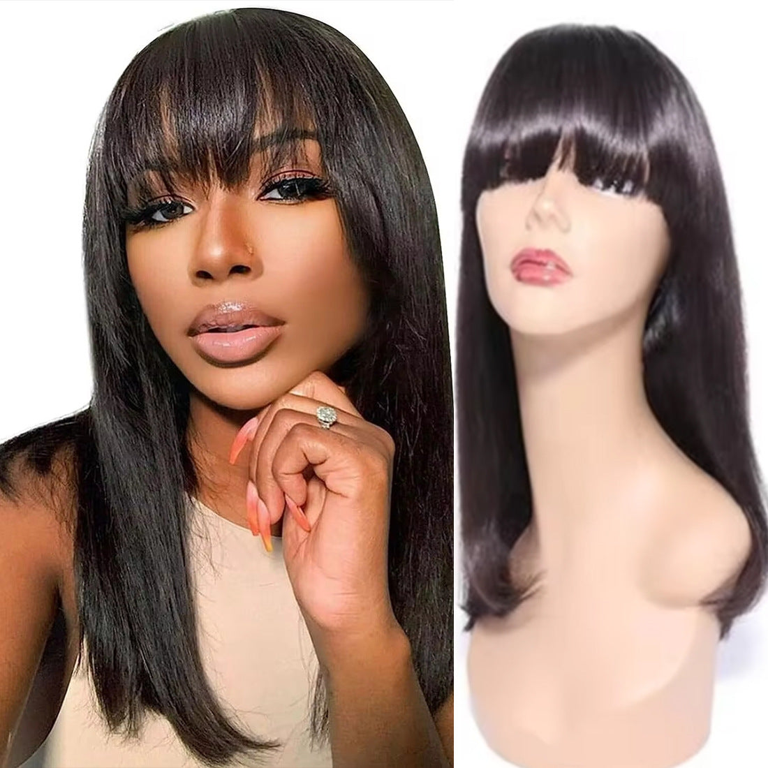 Real Human Mechanism Wave Head Cover Wig Short Straight Hair