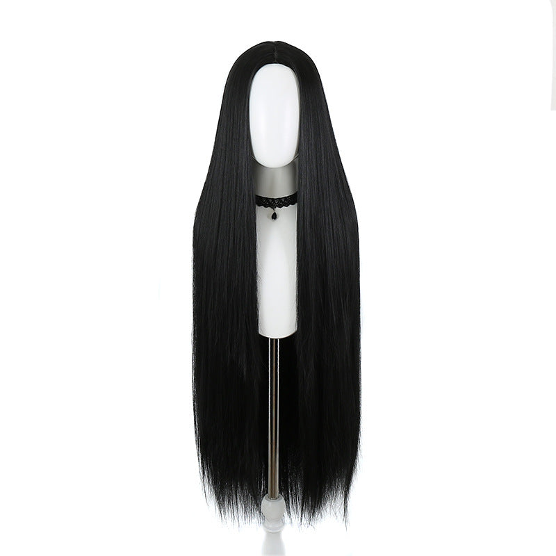 Medium Scalp Black Long Straight Hair Cos Wig