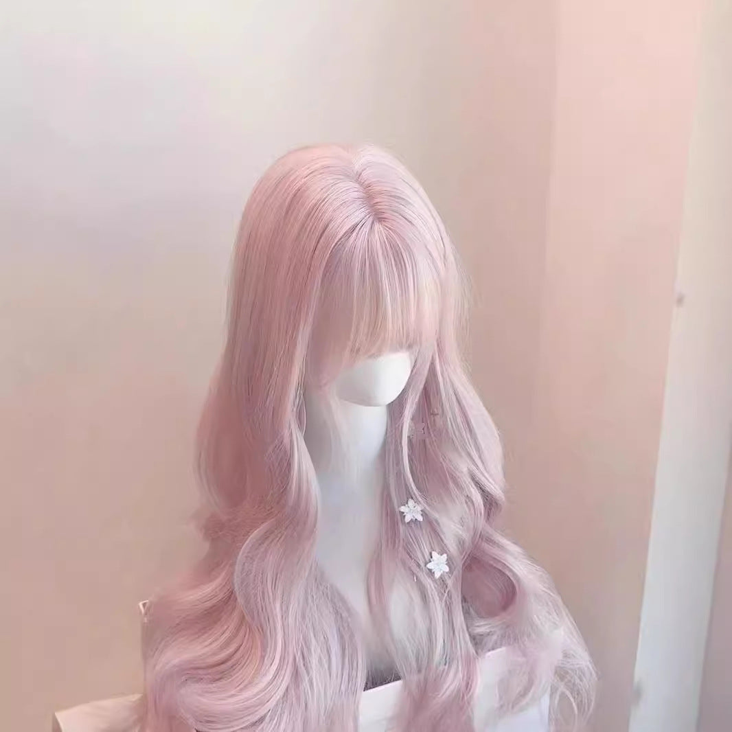 Twilight Pink Bangs Battle Hair Big Wave Wig Long Curls