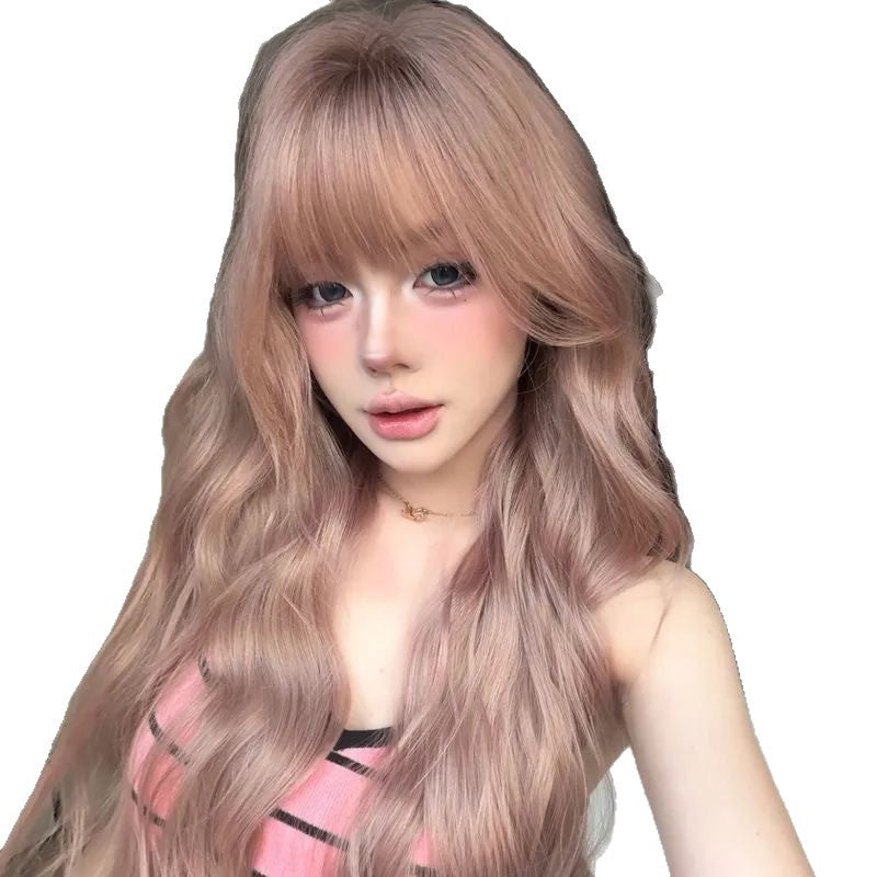Hair Universal Daily Peach Oolong Natural Wig Long Curls