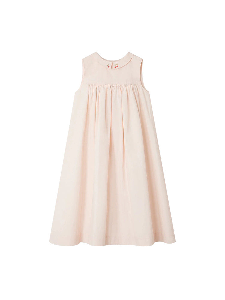 Summer Formal Cherry Embroidered Cotton Vest Children's Dress