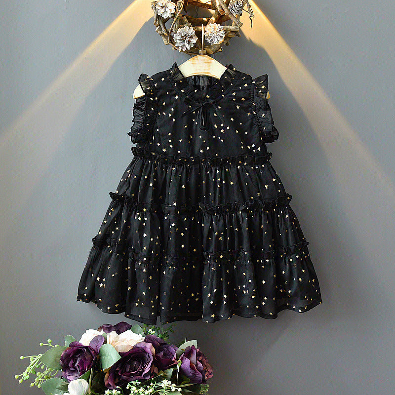 Children's Summer Small Older Dresses Korean Style Sleeveless Bronzing Children's Dress