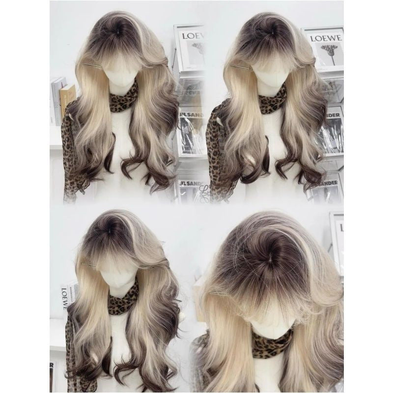 Female Gradient High Level Hot Top Dyed Curly Hair Wave Wig Long Curls