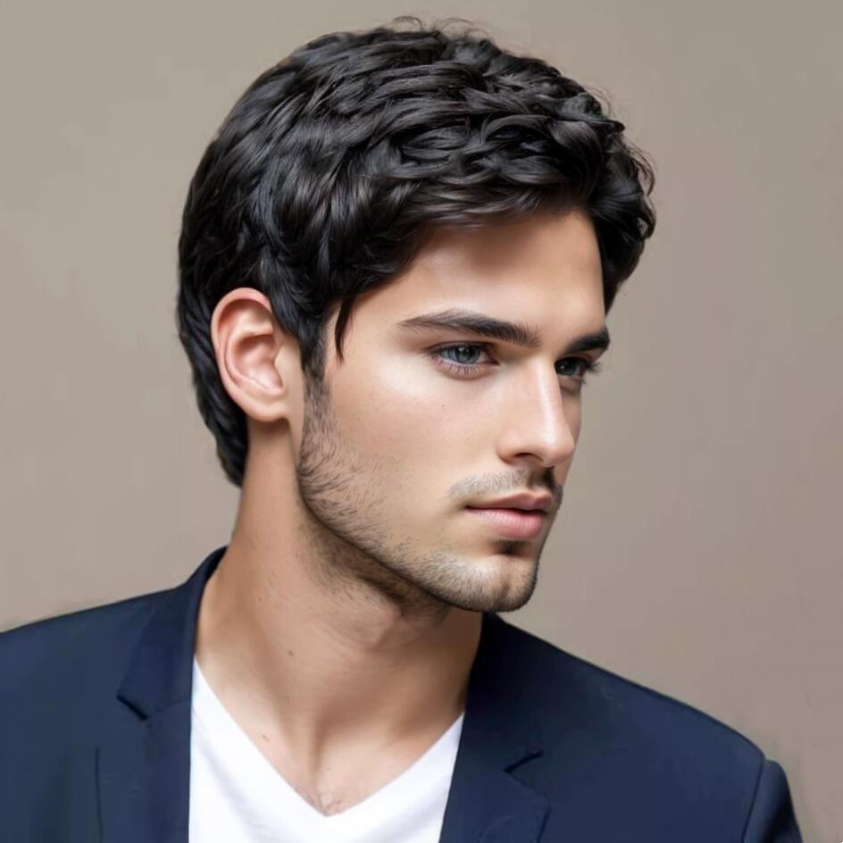 Men's Short Hair Bangs Partial Brown Men's Wig