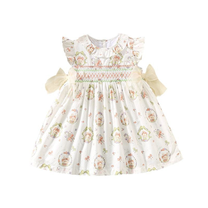 Korean Style Summer Printed Cute Smocking Shirt Cotton Thin Children's Dress
