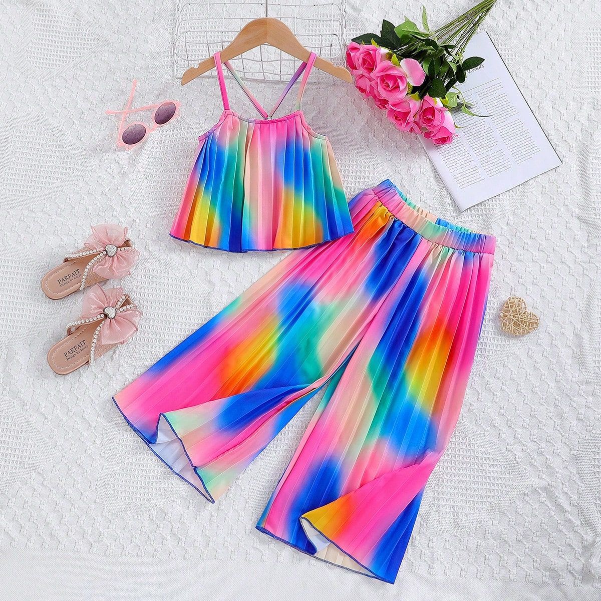Summer Sweet Fresh Sling Pleated Pants Children's Suit