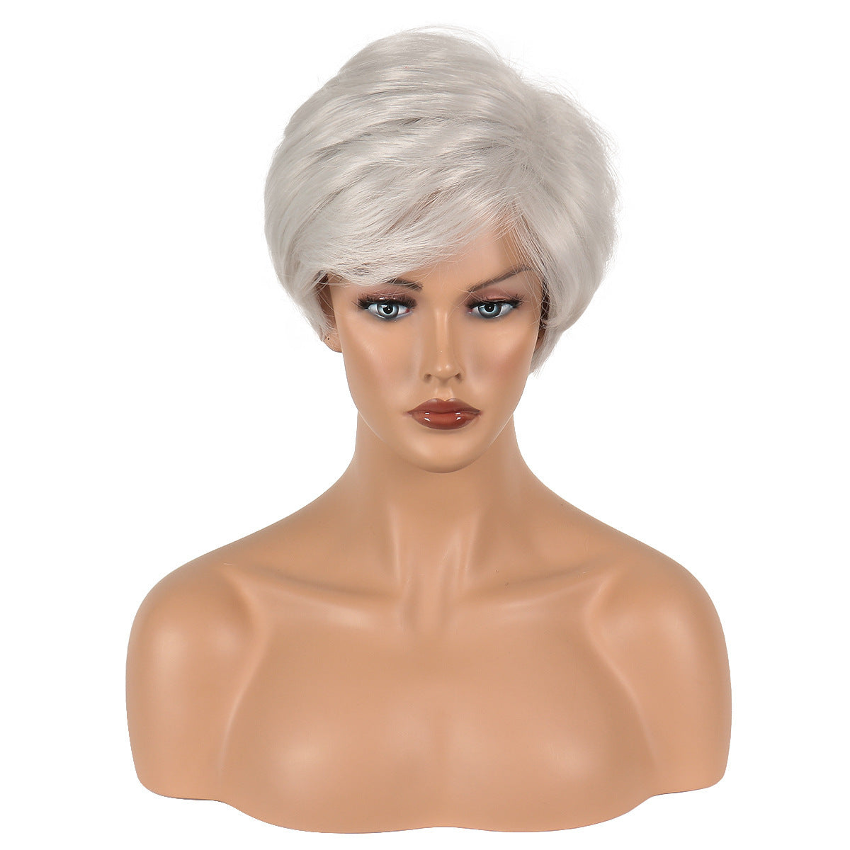 Women's White Sier Gray Chemical Fiber Straight Wig Short Curly Hair