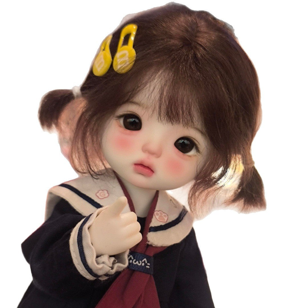 Doll High Quality Dark Brown Straight Bangs Short Hair Cos Wig