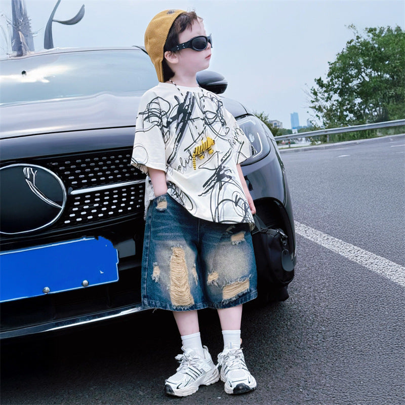 Summer Middle Big Pattern Denim With Children's Pants