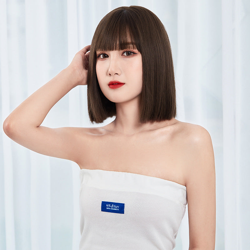 Women's Summer Korean Style Air Bangs Improving Face Feature Realistic Wig Short Straight Hair