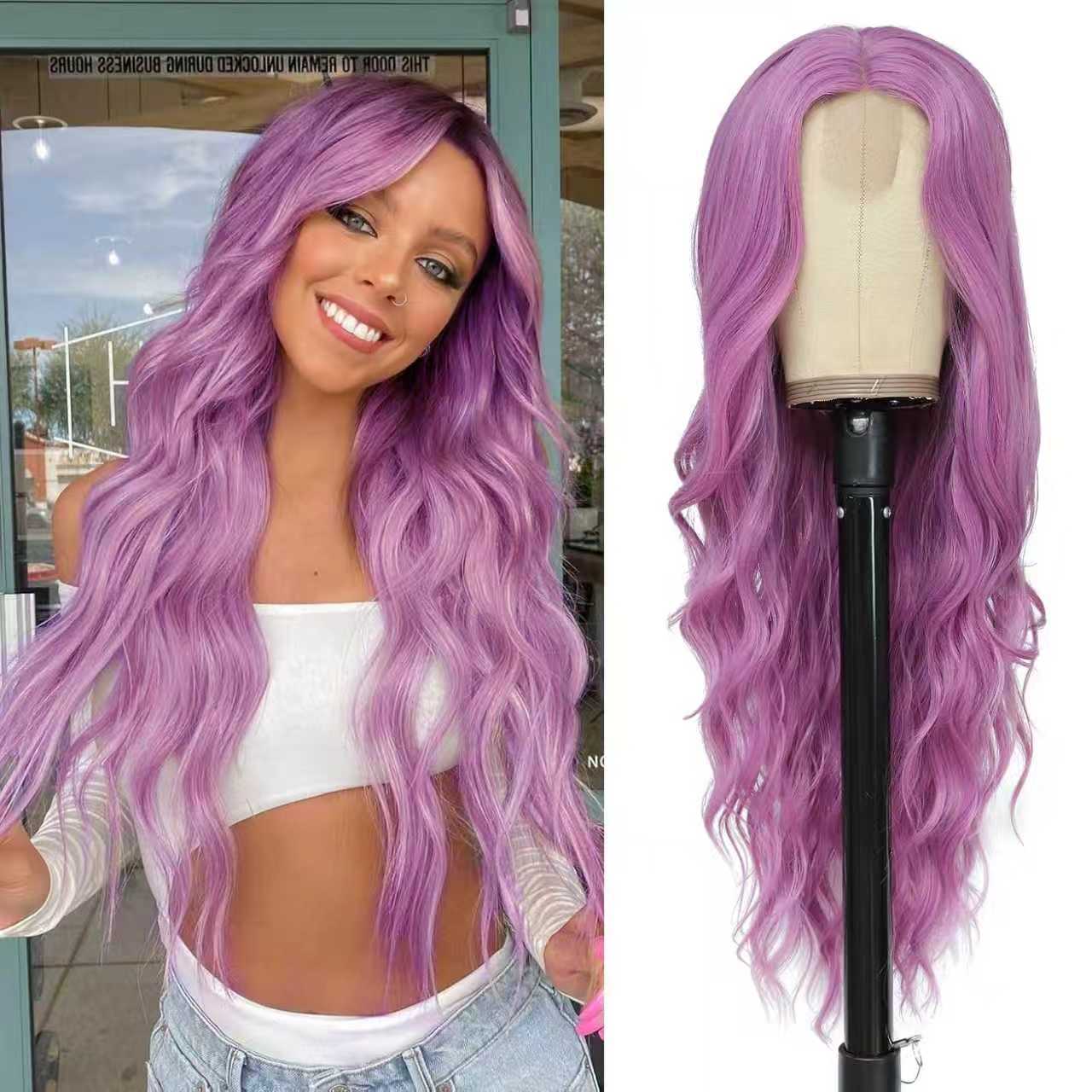 Women's Medium Gradient Yellow Curly Hair Big Wave Rose Wig Long Curls