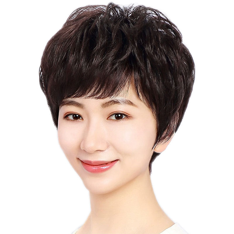 Women's Short Full Light Natural Mother Head Real Hair Wig
