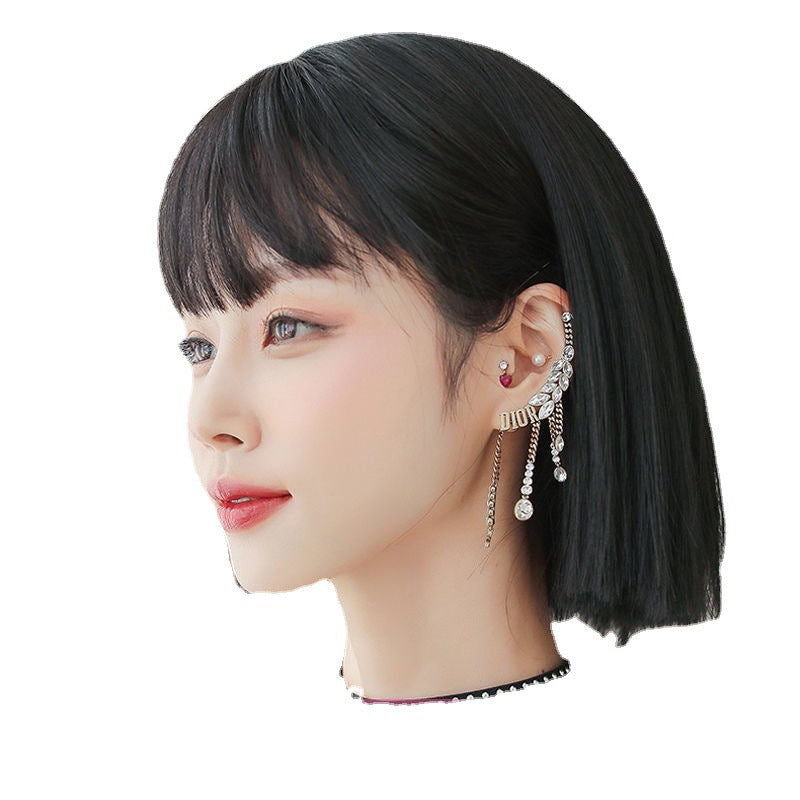 Women's Comic Bangs Head Black Tea Fiber Wig Short Straight Hair