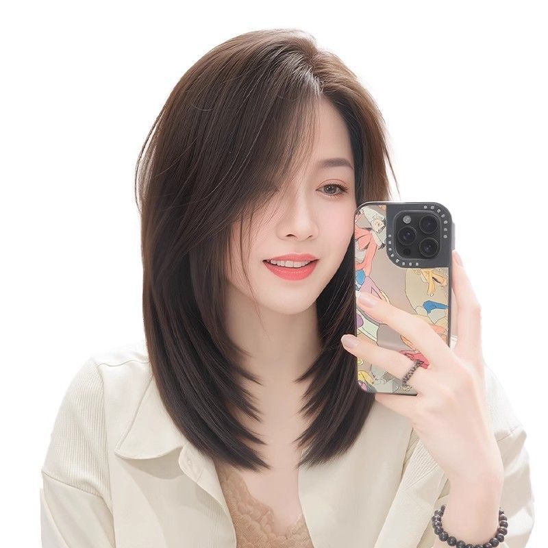 Sheath Korean Style Flipped Curly Bouncy Curls Daily Wig Short Straight Hair