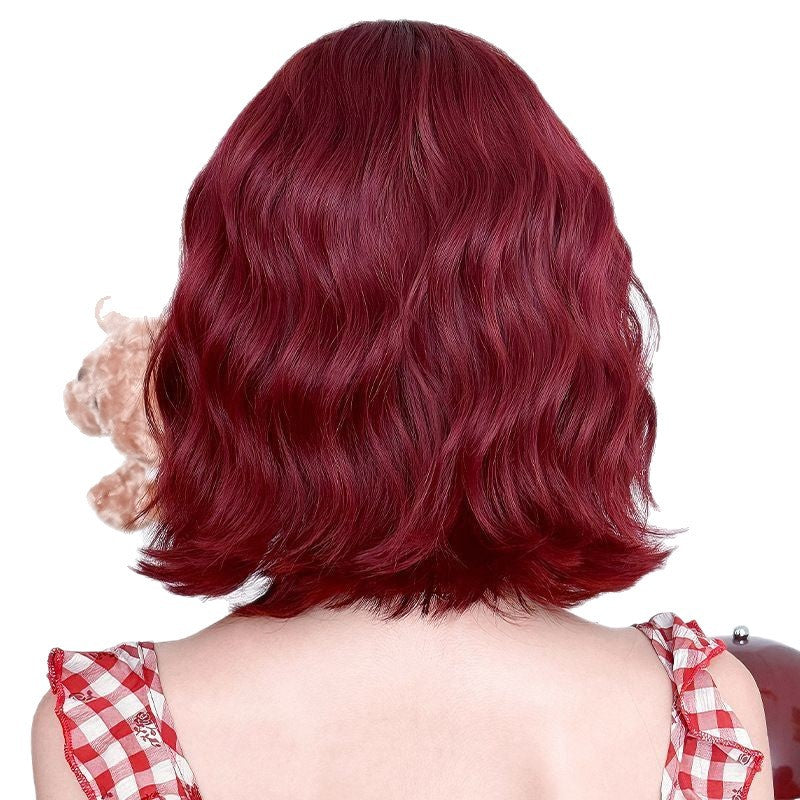 Female Straight Bangs Small Curls Raspberry Wig Short Curly Hair