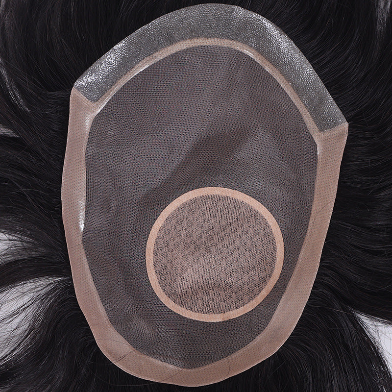 Men's Hand-woven Needle Spinning Forehead Invisible Biological Scalp Head Supplementing Real Hair Wig