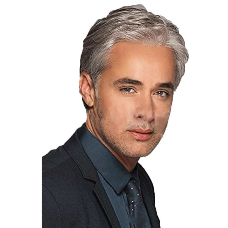 Men's Headgear Handsome Dad Short Straight Sier Men's Wig
