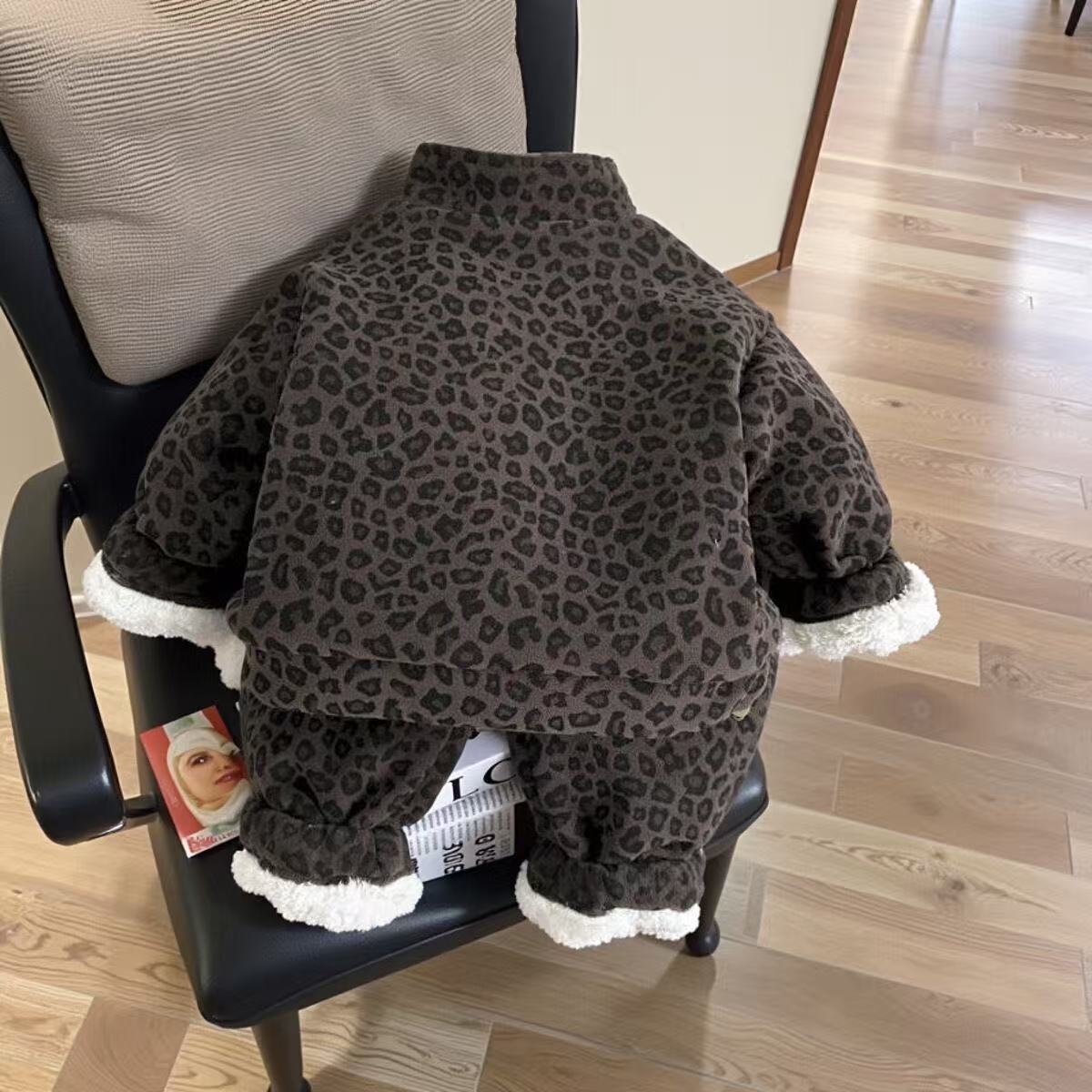 Children's Fleece-lined Warm Winter Keep Stand Collar Zipper Jacket Two-piece Children's Suit