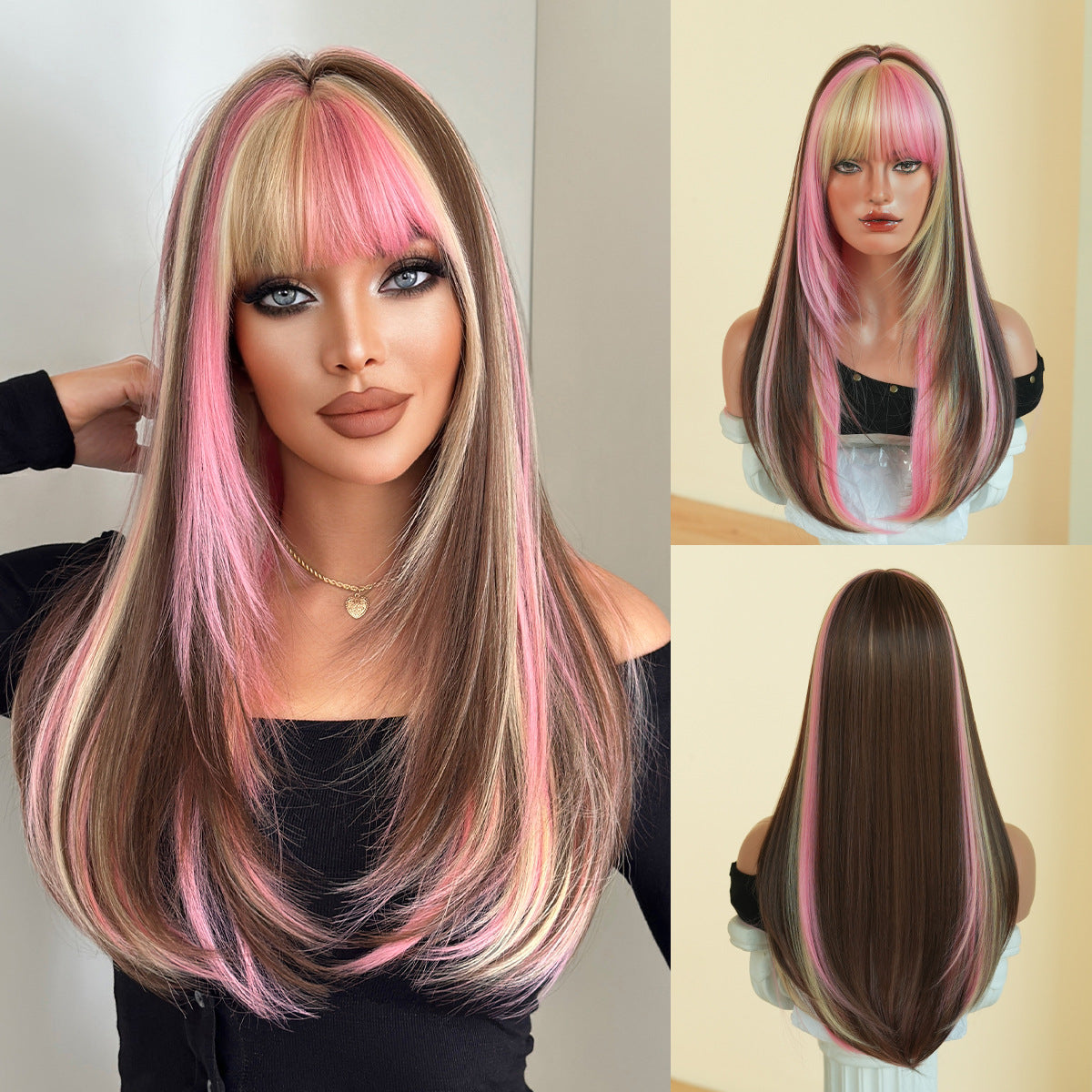 Bangs Daily Use Fluffy Synthetic Heat Resistant Long Straight Wig