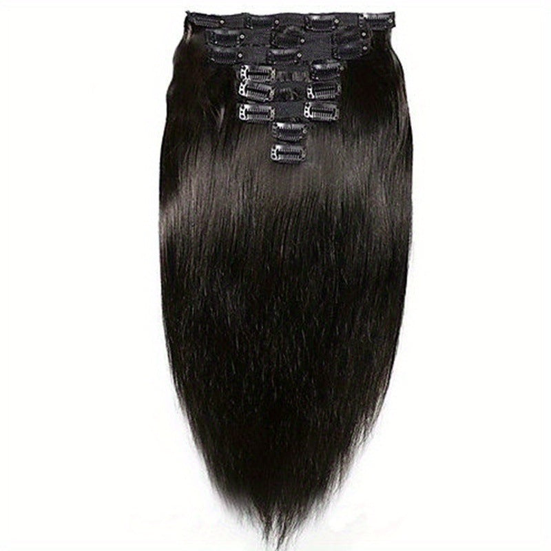 Hairpiece Clip Straight Piece Set Human Real Hair Wig
