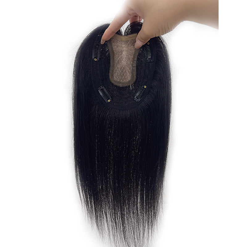 Human Hair Head Replacement Cover Gray Extra Volume Delivery Needle Wig