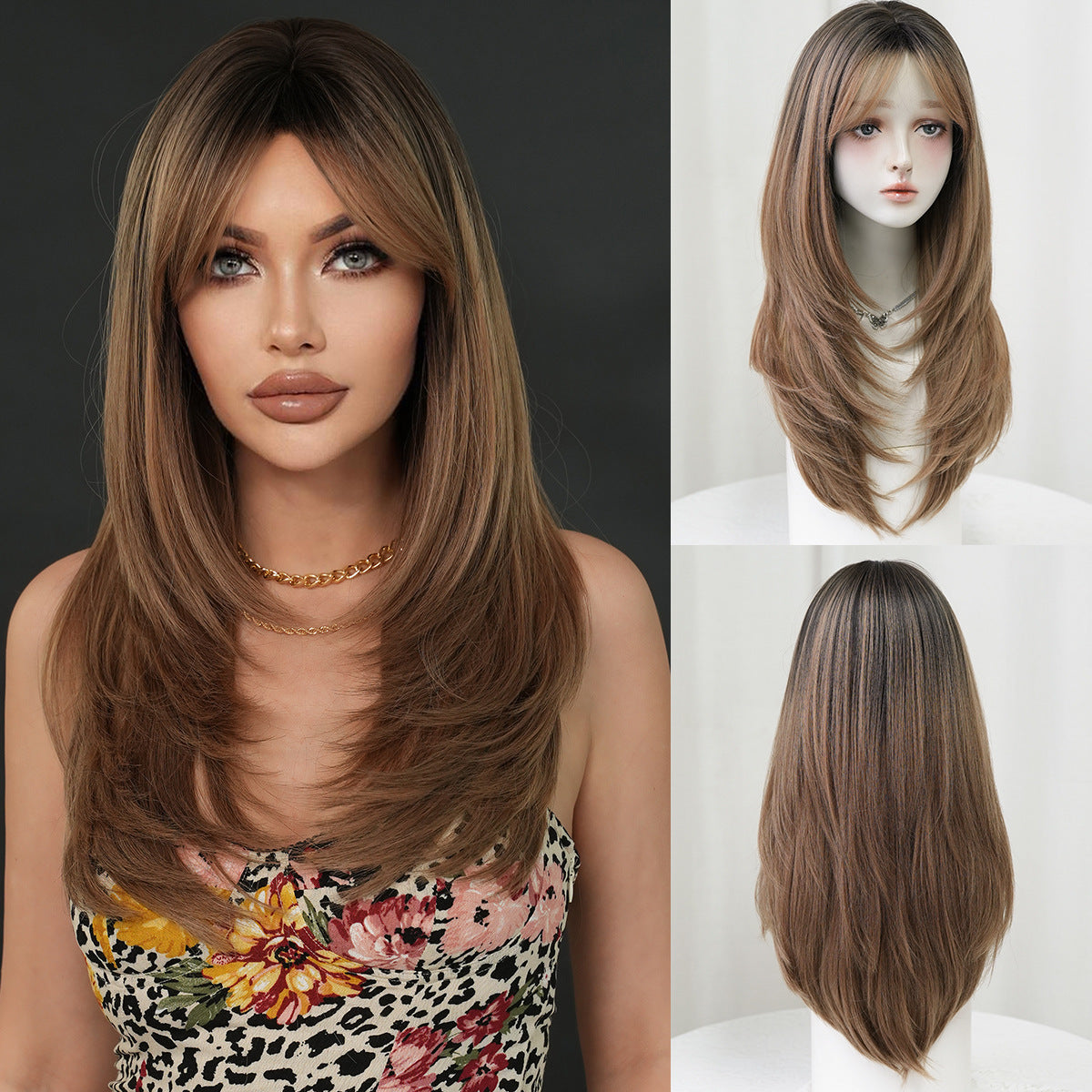 Female Bangs Gradient Long Straight Hair High Quality Natural Other Wig
