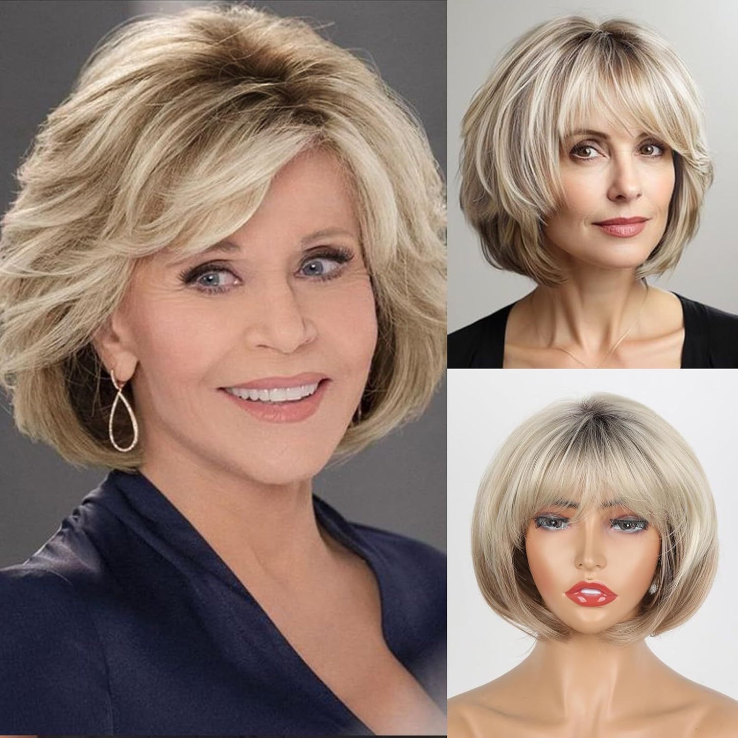 Women's Gray Fashion Synthetic Wigs Inner Buckle Wig Short Curly Hair