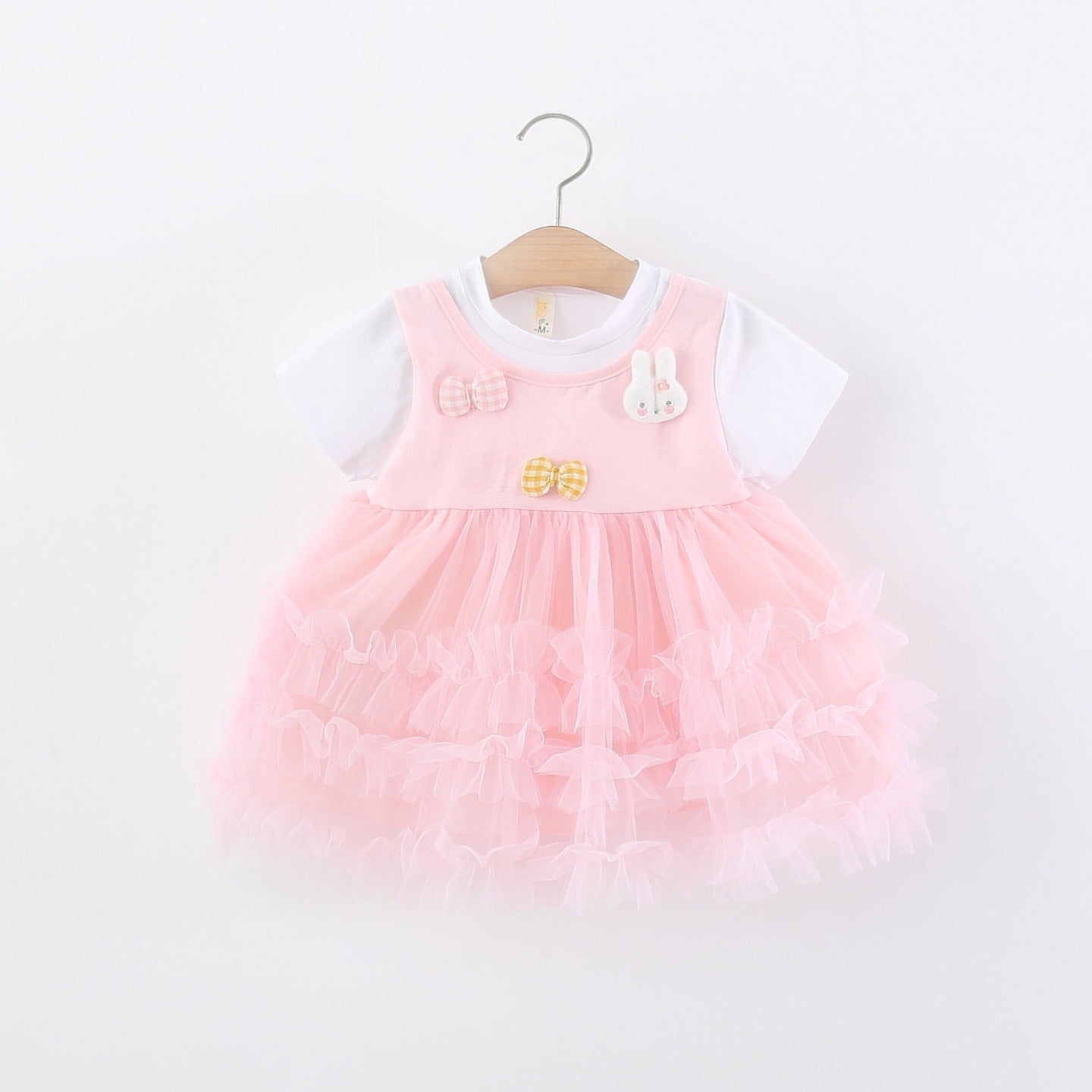 Children's Short-sleeved Summer Sweet Cute Fake Two Pieces Tulle Tutu Princess Children's Dress