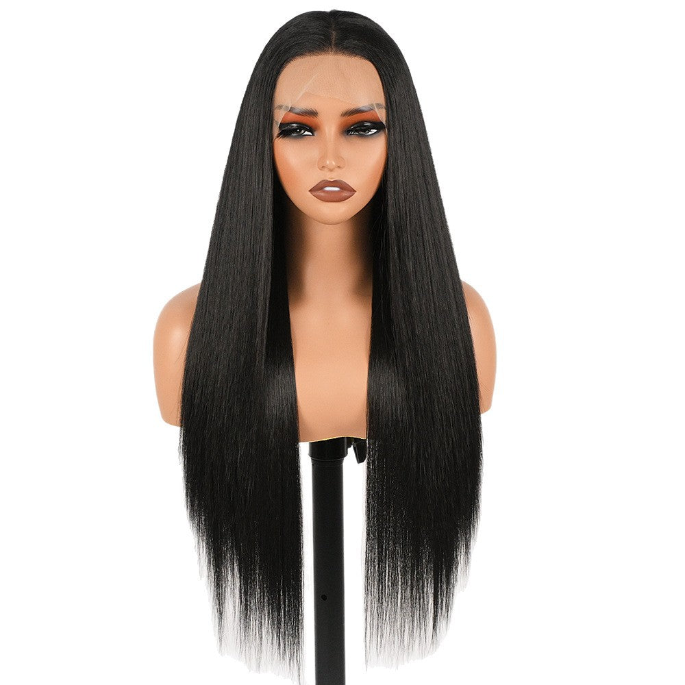 Female Black Hair Front Lace Chemical Long Straight Wig