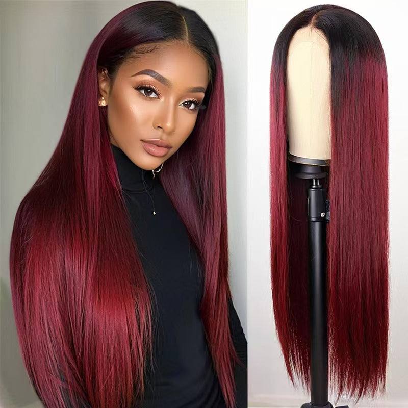 Women's Front Lace Mid-length Hair Beige Natural Long Straight Wig