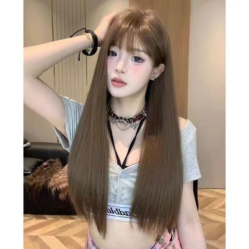 Women's Cold Feeling Grapefruit Pink Natural Simulation Long Straight Wig