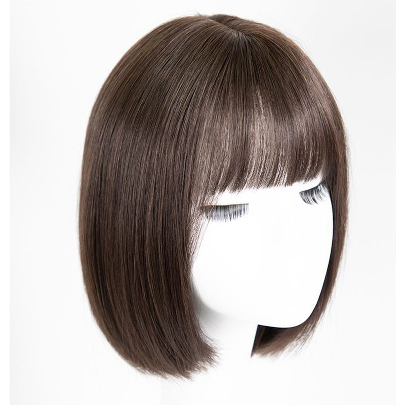 Women's Air Bangs Collarbone Length Haircut Human Wigs Real Hair Wig